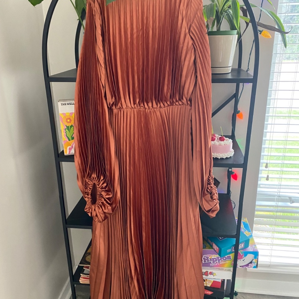 Pleated burnt orange dress - Picture 2 of 3